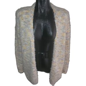 Loft Open-Front Multi Color Women's Fuzzy Knit Cardigan Sweater Size M